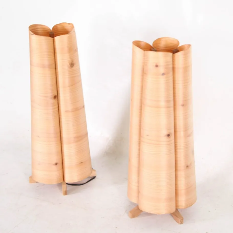New Pamono Vintage Wooden Lamps, 1970s, Set of 2
