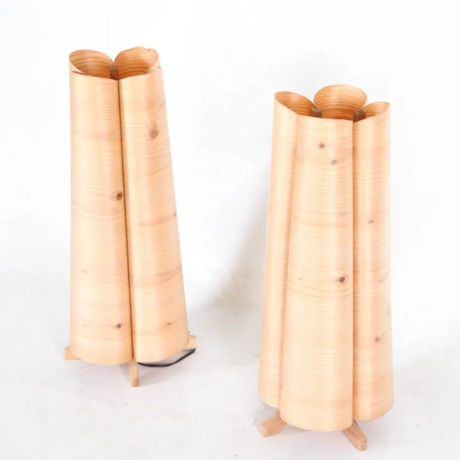 New Pamono Vintage Wooden Lamps, 1970s, Set of 2