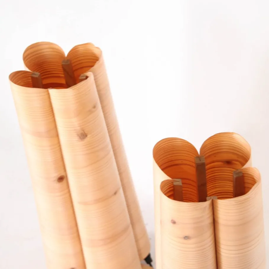 New Pamono Vintage Wooden Lamps, 1970s, Set of 2