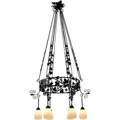 New Pamono Vintage Wrought Iron Chandelier with Wine Leaves, 1920s
