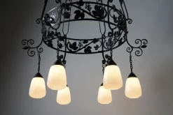 New Pamono Vintage Wrought Iron Chandelier with Wine Leaves, 1920s