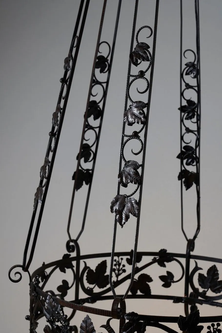 New Pamono Vintage Wrought Iron Chandelier with Wine Leaves, 1920s