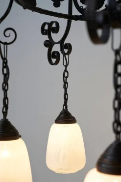 New Pamono Vintage Wrought Iron Chandelier with Wine Leaves, 1920s