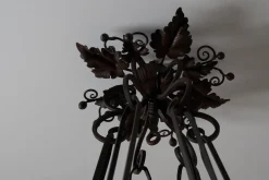 New Pamono Vintage Wrought Iron Chandelier with Wine Leaves, 1920s