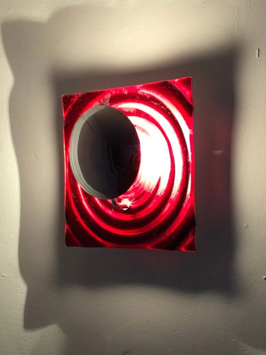 New Pamono Wall Lamp in Red Glass and Chrome Reflector by Paul Neuhaus, 1990s