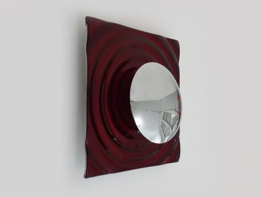 New Pamono Wall Lamp in Red Glass and Chrome Reflector by Paul Neuhaus, 1990s