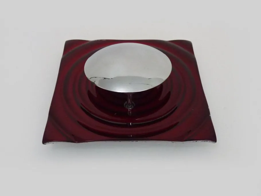 New Pamono Wall Lamp in Red Glass and Chrome Reflector by Paul Neuhaus, 1990s