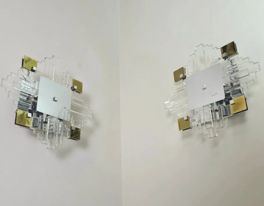 Discount Pamono Wall Lamps in Chromed Metal and Glass by Gaetano Sciolari, 1970s, Set of 2