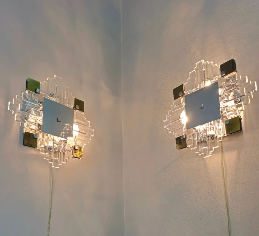 Discount Pamono Wall Lamps in Chromed Metal and Glass by Gaetano Sciolari, 1970s, Set of 2