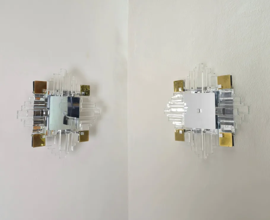 Discount Pamono Wall Lamps in Chromed Metal and Glass by Gaetano Sciolari, 1970s, Set of 2