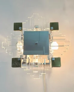 Discount Pamono Wall Lamps in Chromed Metal and Glass by Gaetano Sciolari, 1970s, Set of 2