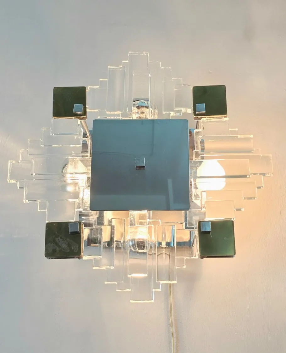 Discount Pamono Wall Lamps in Chromed Metal and Glass by Gaetano Sciolari, 1970s, Set of 2