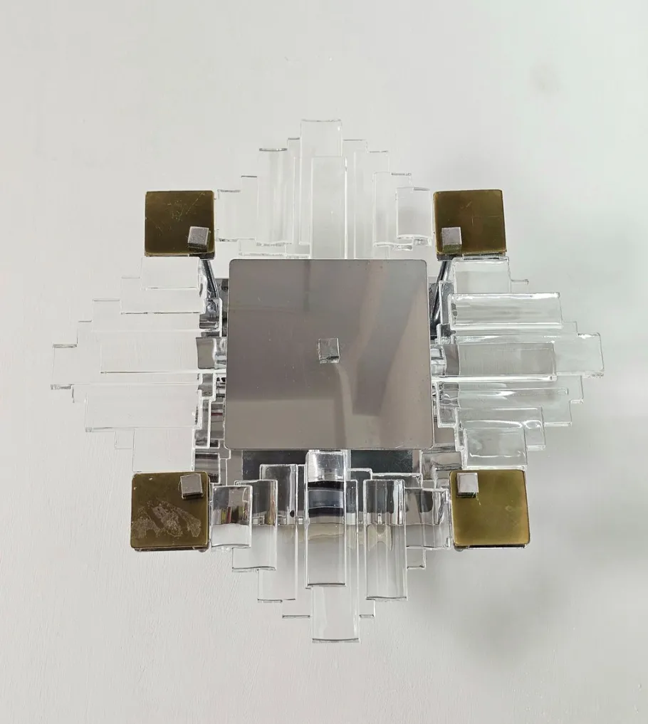 Discount Pamono Wall Lamps in Chromed Metal and Glass by Gaetano Sciolari, 1970s, Set of 2