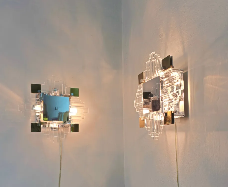 Discount Pamono Wall Lamps in Chromed Metal and Glass by Gaetano Sciolari, 1970s, Set of 2