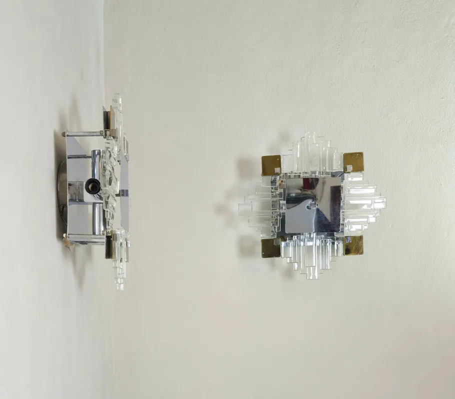 Discount Pamono Wall Lamps in Chromed Metal and Glass by Gaetano Sciolari, 1970s, Set of 2