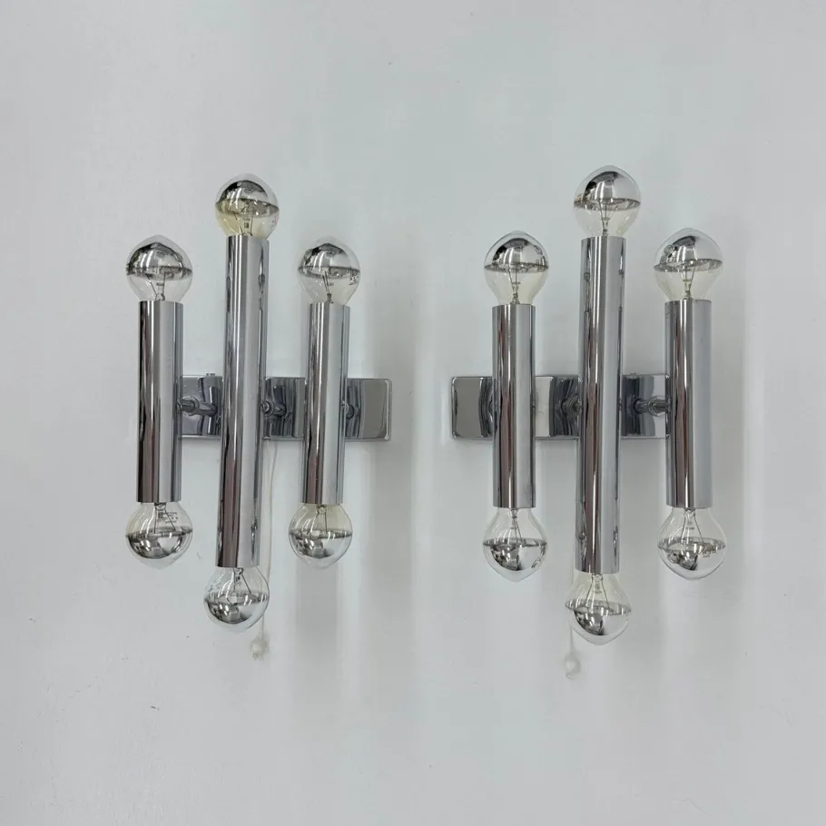 Discount Pamono Wall Lamps Sconce Chrome Tubular by Gaetano Sciolari, 1970s, Set of 2