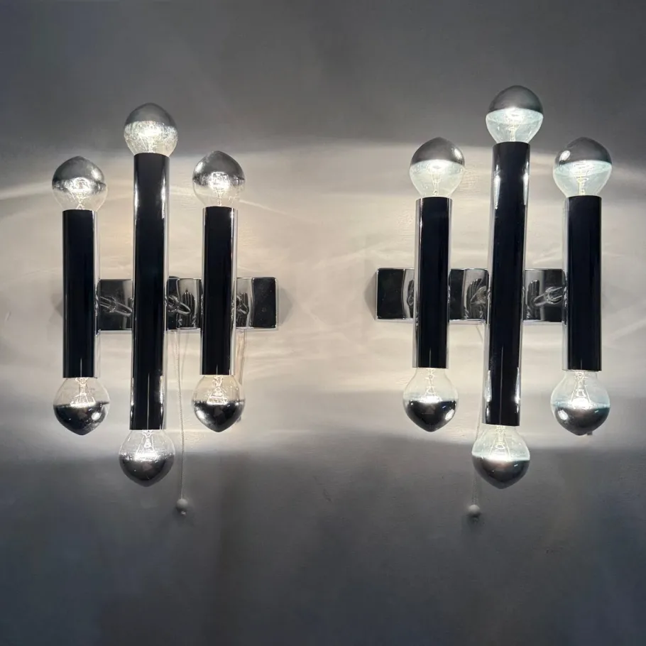 Discount Pamono Wall Lamps Sconce Chrome Tubular by Gaetano Sciolari, 1970s, Set of 2