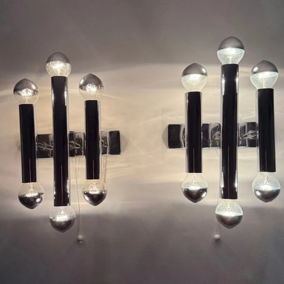 Discount Pamono Wall Lamps Sconce Chrome Tubular by Gaetano Sciolari, 1970s, Set of 2