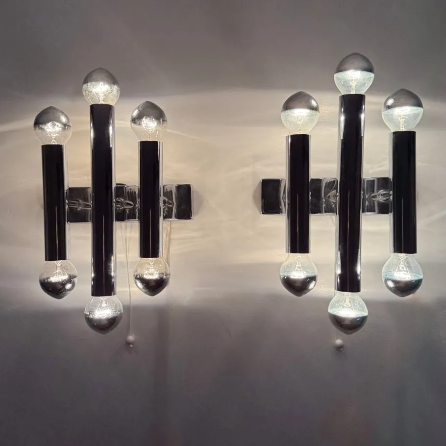 Discount Pamono Wall Lamps Sconce Chrome Tubular by Gaetano Sciolari, 1970s, Set of 2