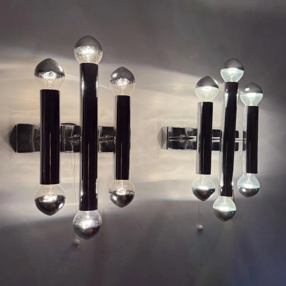 Discount Pamono Wall Lamps Sconce Chrome Tubular by Gaetano Sciolari, 1970s, Set of 2