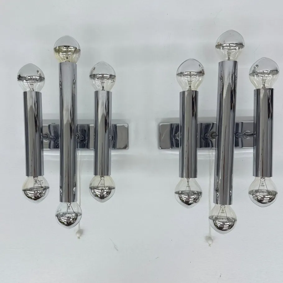 Discount Pamono Wall Lamps Sconce Chrome Tubular by Gaetano Sciolari, 1970s, Set of 2
