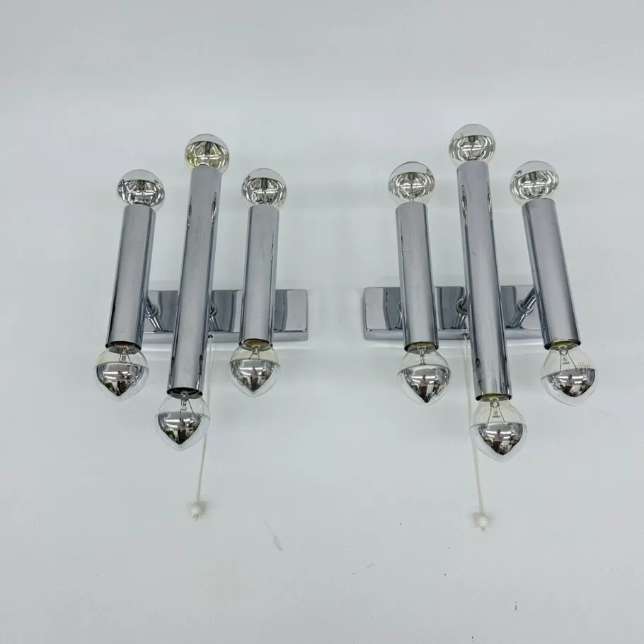 Discount Pamono Wall Lamps Sconce Chrome Tubular by Gaetano Sciolari, 1970s, Set of 2