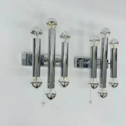 Discount Pamono Wall Lamps Sconce Chrome Tubular by Gaetano Sciolari, 1970s, Set of 2