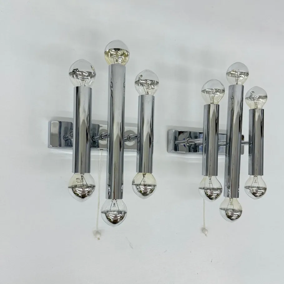 Discount Pamono Wall Lamps Sconce Chrome Tubular by Gaetano Sciolari, 1970s, Set of 2