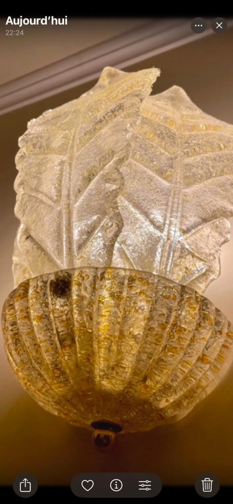 Discount Pamono Wall Lighting Gold Glass Murano from Barovier & Toso, Italy, 1980, Set of 2