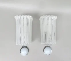 Pamono Wall Lights in Glass, Porcelain & Chrome-Plate from Limburg-Keuco, 1970s, Set of 2