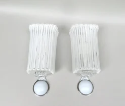 Pamono Wall Lights in Glass, Porcelain & Chrome-Plate from Limburg-Keuco, 1970s, Set of 2