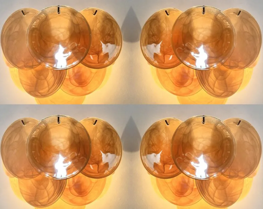 Best Pamono Wall Sconces with Amber Murano Discs, 1990, Set of 4