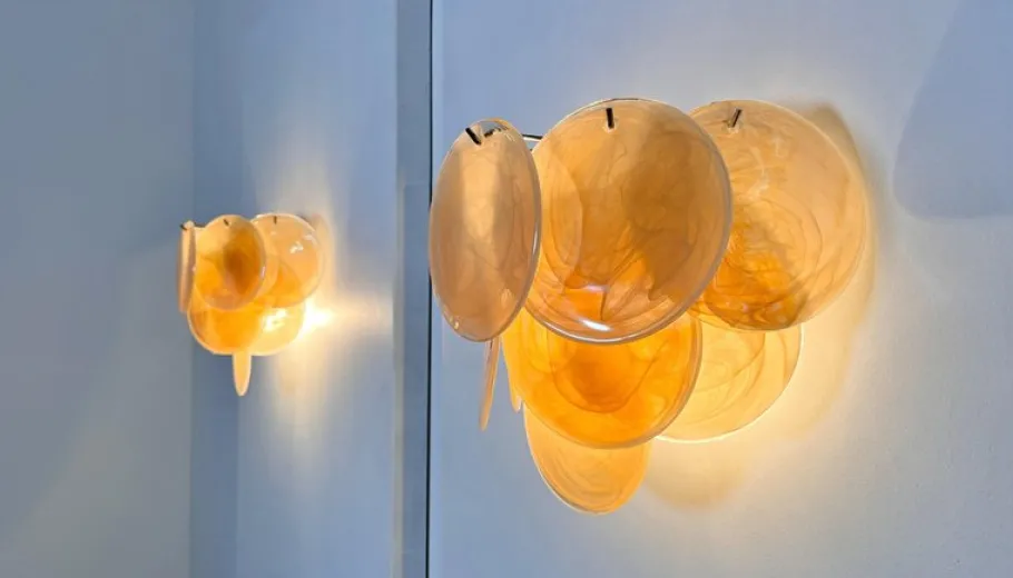 Best Pamono Wall Sconces with Amber Murano Discs, 1990, Set of 4