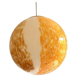 New Pamono White and Amber Spots Sphere Pendant Light in Murano Glass by Simoeng
