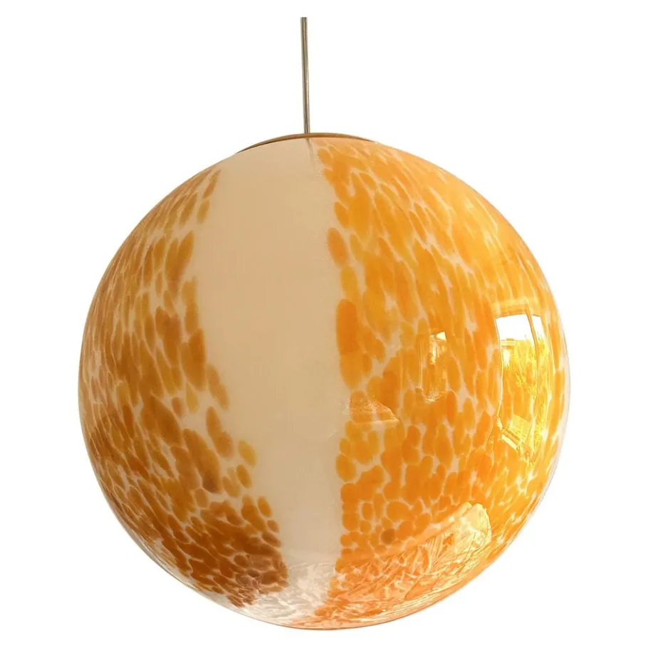 New Pamono White and Amber Spots Sphere Pendant Light in Murano Glass by Simoeng