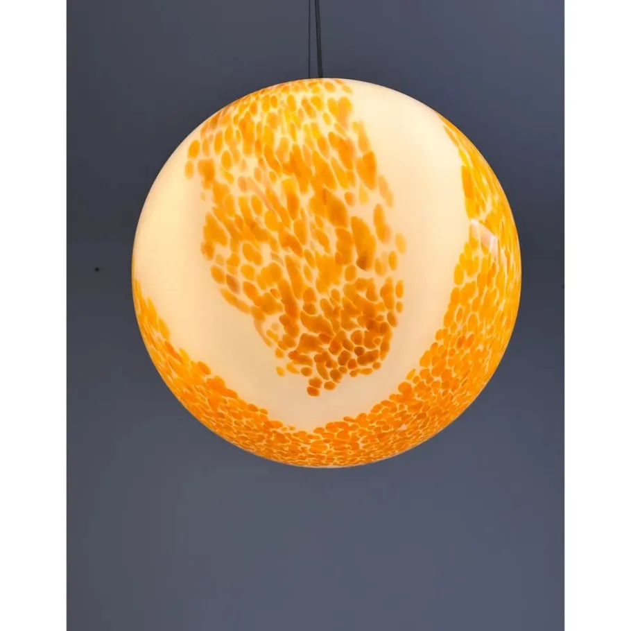 New Pamono White and Amber Spots Sphere Pendant Light in Murano Glass by Simoeng