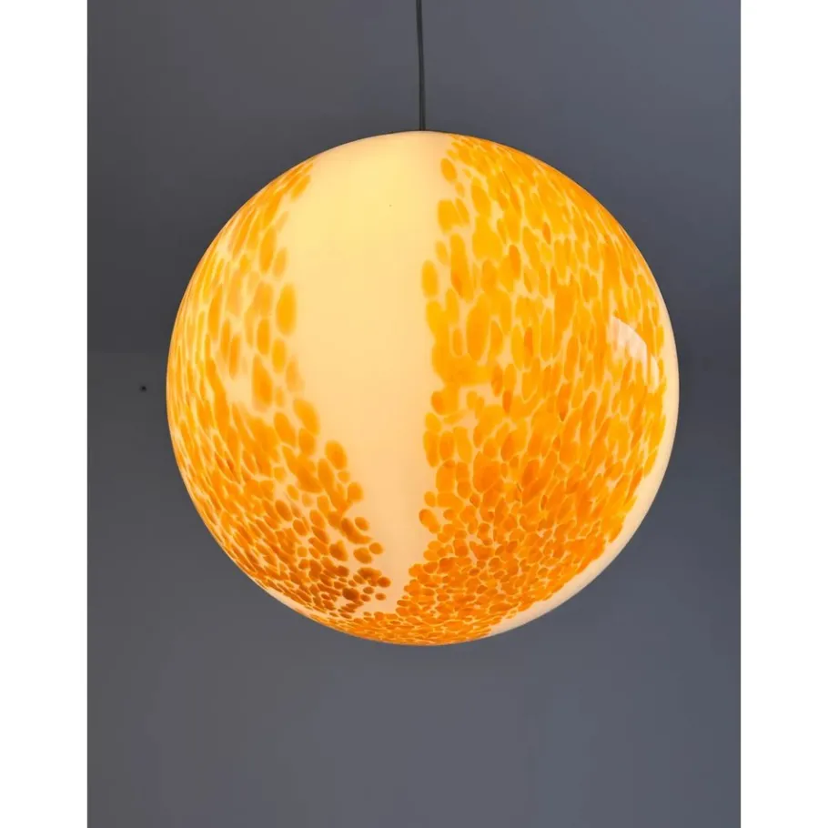 New Pamono White and Amber Spots Sphere Pendant Light in Murano Glass by Simoeng