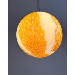 New Pamono White and Amber Spots Sphere Pendant Light in Murano Glass by Simoeng