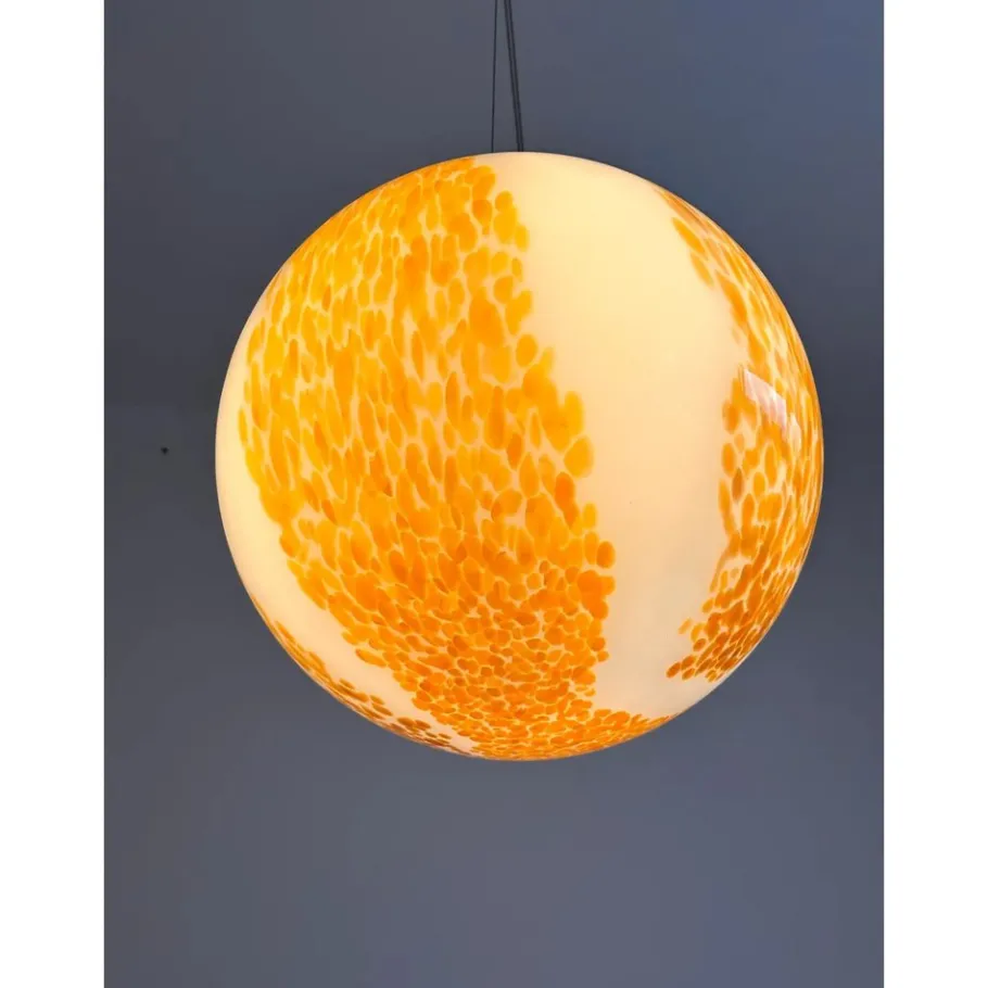New Pamono White and Amber Spots Sphere Pendant Light in Murano Glass by Simoeng