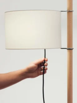Hot Pamono White and Beech Wood TMM Floor Lamp by Miguel Milá
