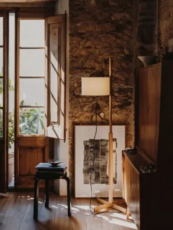 Hot Pamono White and Beech Wood TMM Floor Lamp by Miguel Milá