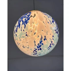 New Pamono White and Blue Spots Sphere Pendant Light in Murano Glass by Simoeng