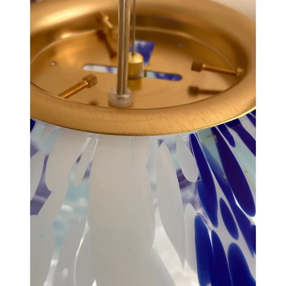 New Pamono White and Blue Spots Sphere Pendant Light in Murano Glass by Simoeng