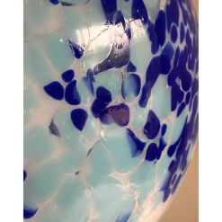 New Pamono White and Blue Spots Sphere Pendant Light in Murano Glass by Simoeng