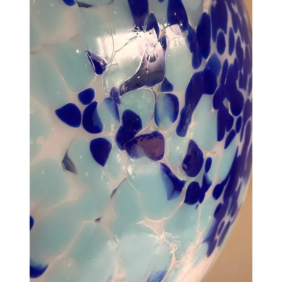 New Pamono White and Blue Spots Sphere Pendant Light in Murano Glass by Simoeng