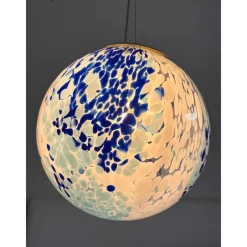 New Pamono White and Blue Spots Sphere Pendant Light in Murano Glass by Simoeng
