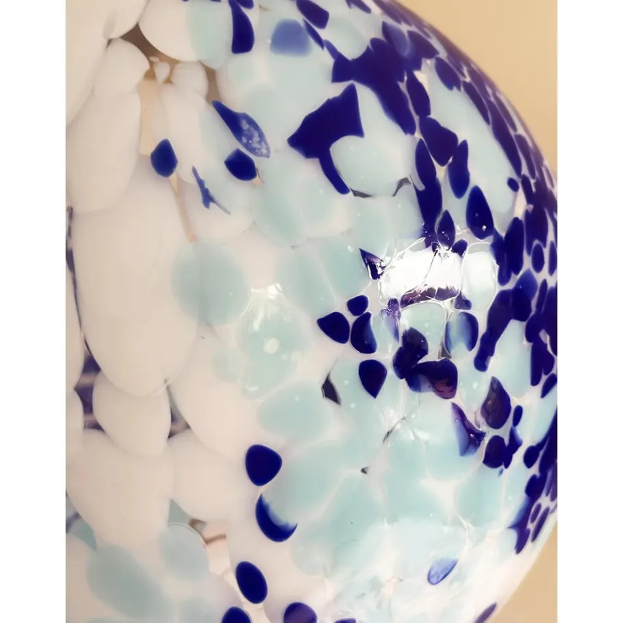New Pamono White and Blue Spots Sphere Pendant Light in Murano Glass by Simoeng