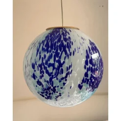 New Pamono White and Blue Spots Sphere Pendant Light in Murano Glass by Simoeng