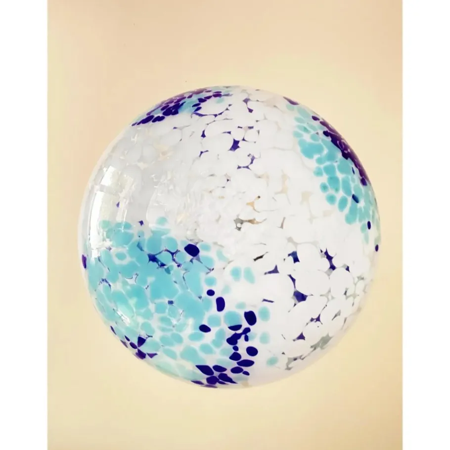 New Pamono White and Blue Spots Sphere Pendant Light in Murano Glass by Simoeng