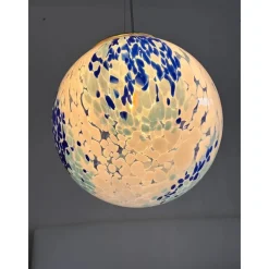 New Pamono White and Blue Spots Sphere Pendant Light in Murano Glass by Simoeng
